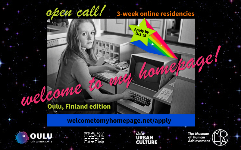 Welcome to my Homepage residency promo picture, with a young woman using a computer in Finland in the 60s.